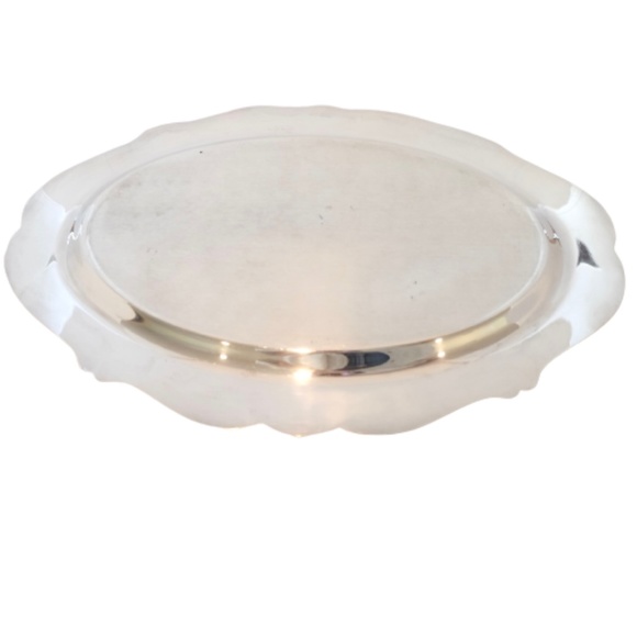 VINTAGE DEPRESSION GLASS~ORNATE BRASS BANDED ~THREE COMPARTMENT RELISH DISH~6.4" - Picture 3 of 8